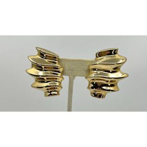 Vintage Givenchy 80s Modernist Clip on Gold Tone Large Statement Earrings